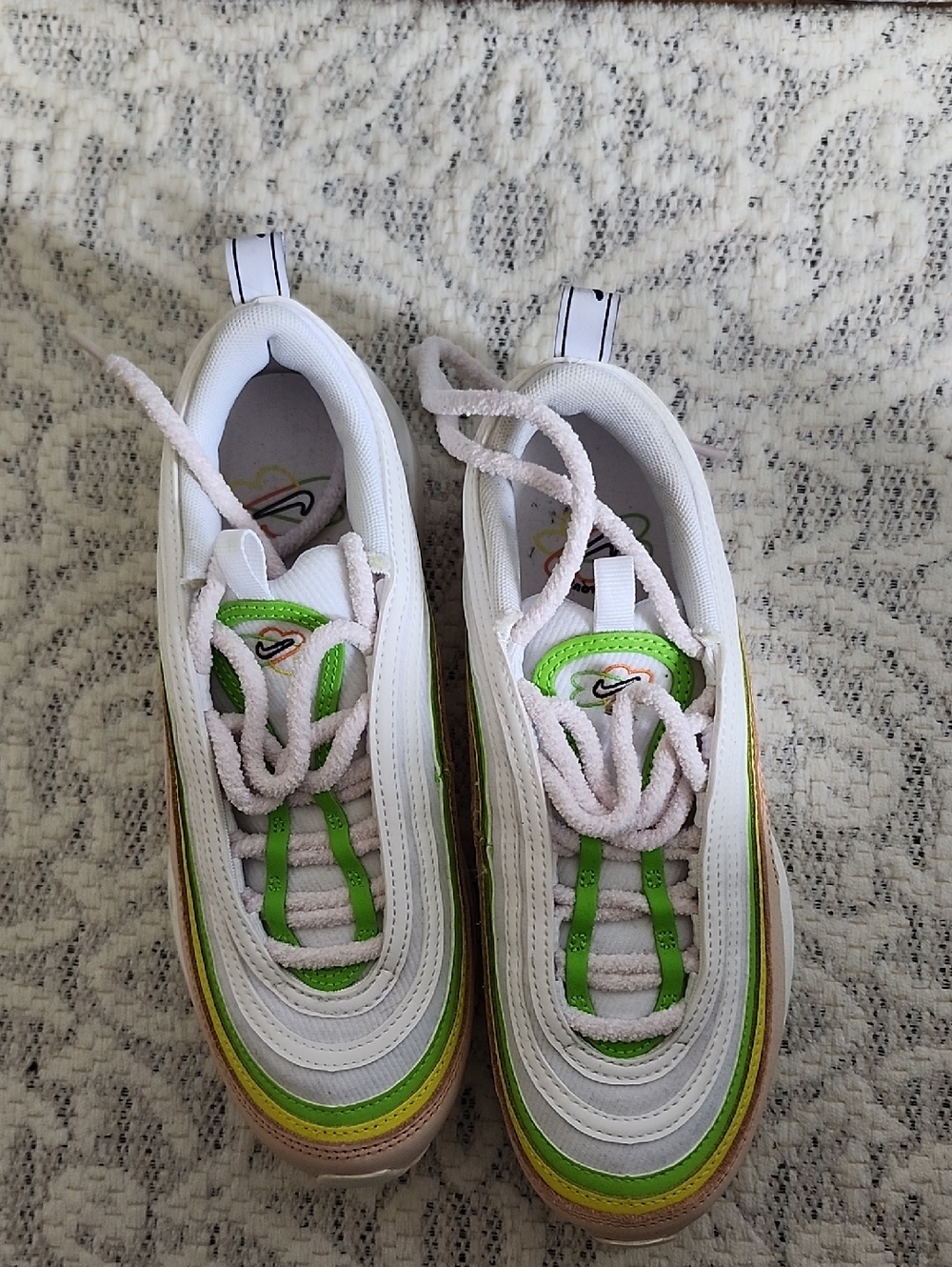 Nike  White Sneakers with Green and Yellow Accents